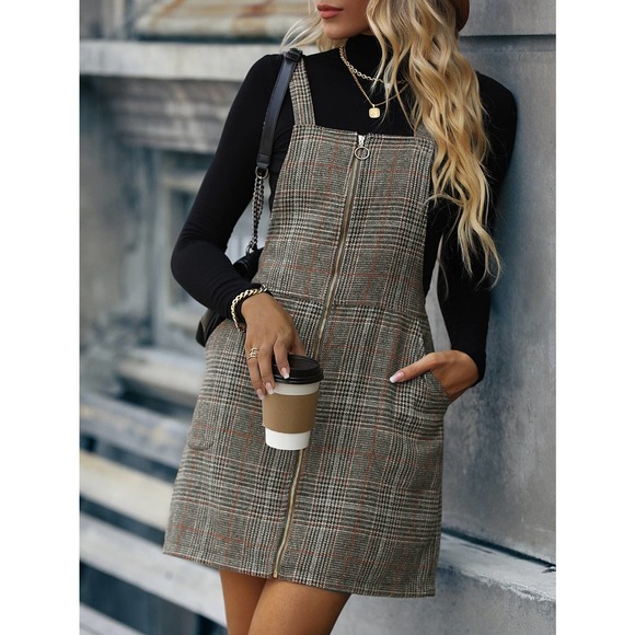 Tartan plaid O ring Zipper Overall Dress (Without Tee) gray NWT - Picture 7 of 11